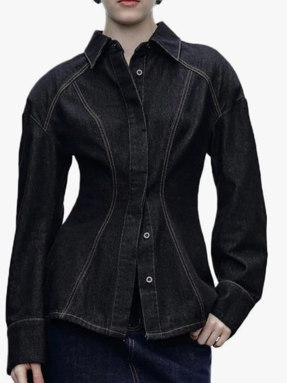 NWT Urban Revivo Dark Indigo Structured Denim Shirt with Split Front Hem.
